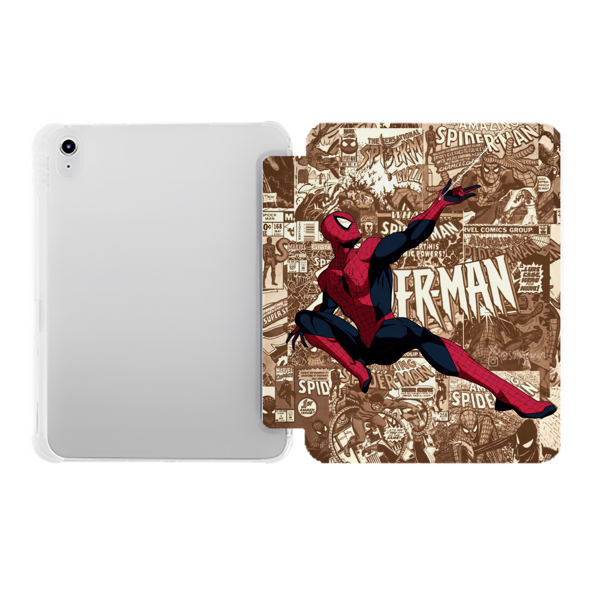 （画像用） Spider Man スパイダーマン IPad ケース ペン収納付き 三つ折りスタンド PUレザー×シリコン 対応機種9.5/10.5/10.9インチ
